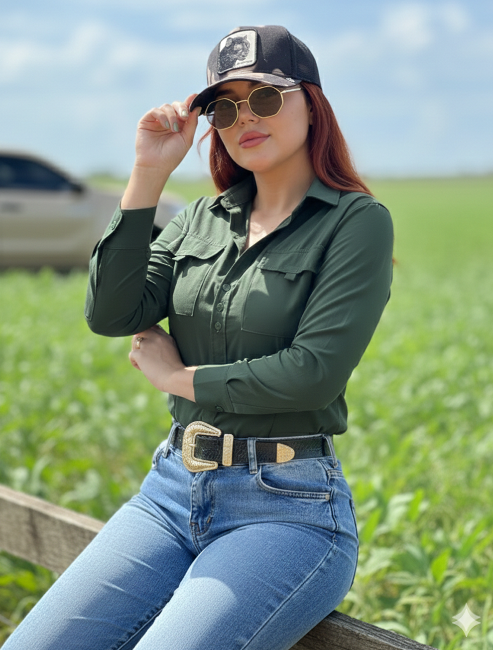 Camisa Mustang Manga Longa - Floresta